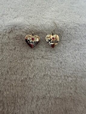 Heart Dangle Earrings with Pink Stone - Disney